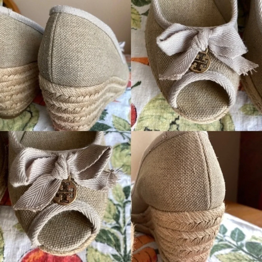 Tory Burch Jackie beige peeptoe wedges size 9B